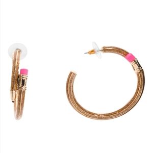 Betsey Johnson Gold and Pink Pencil Hoop Earrings NWT